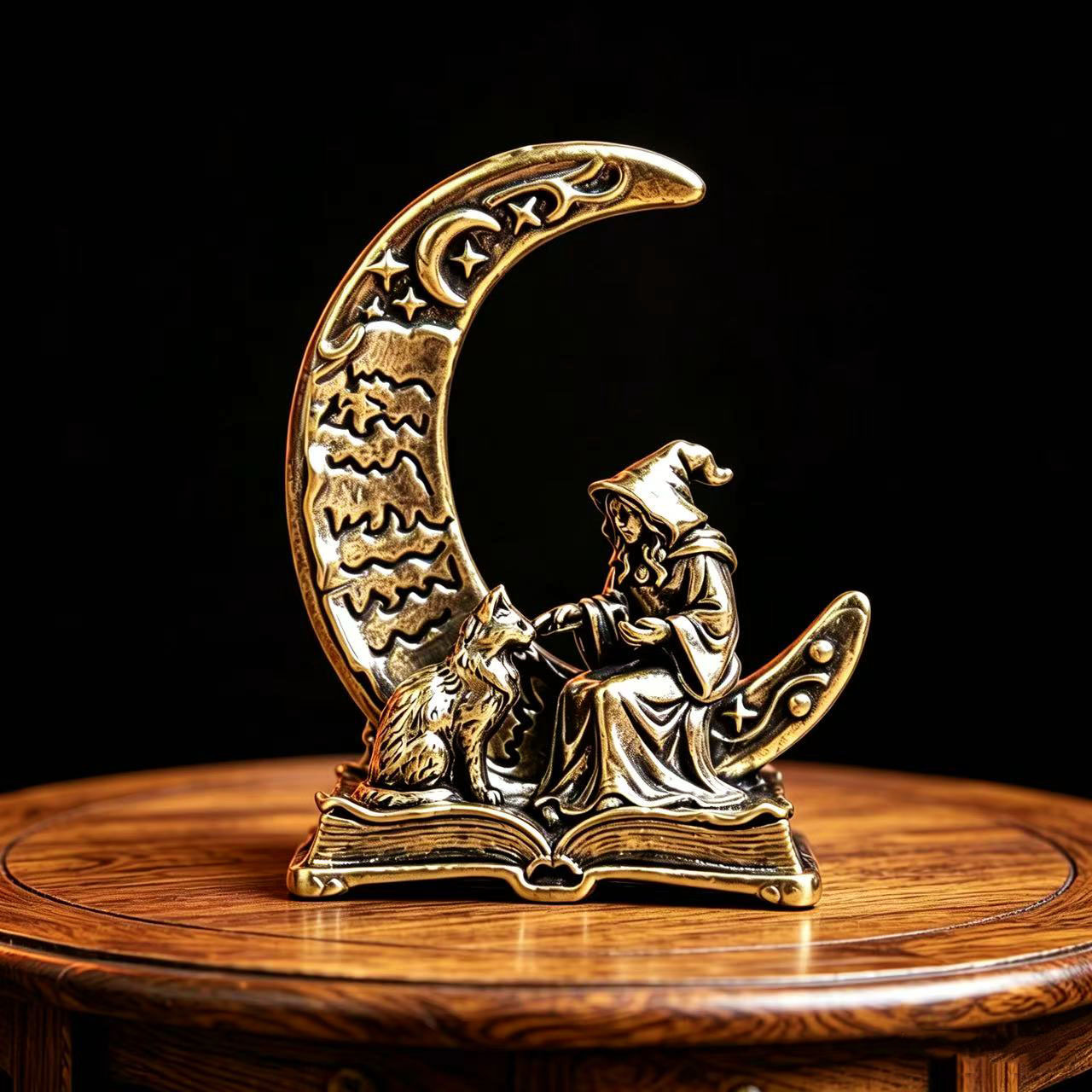 Vintage Collectible Figurines - Ornamen Patung Dekorasi Penyihir Bulan Kuningan