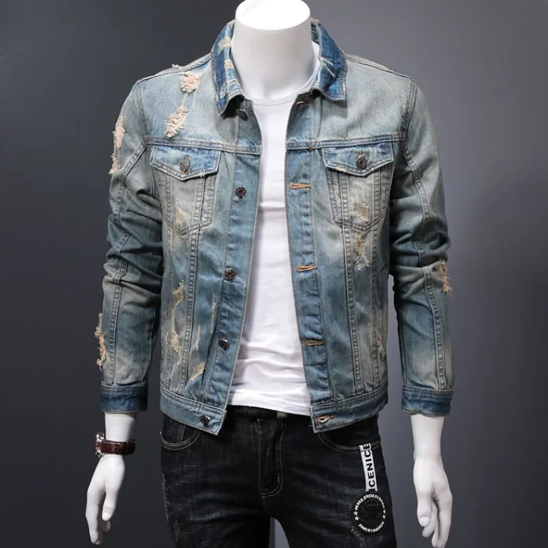 Vintage Collectible Buttons - Jaket Denim empuk pria kancing hangat