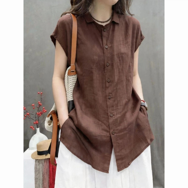 Vintage Collectible Buttons - Blus Sederhana Kancing Polos Lengan Pendek