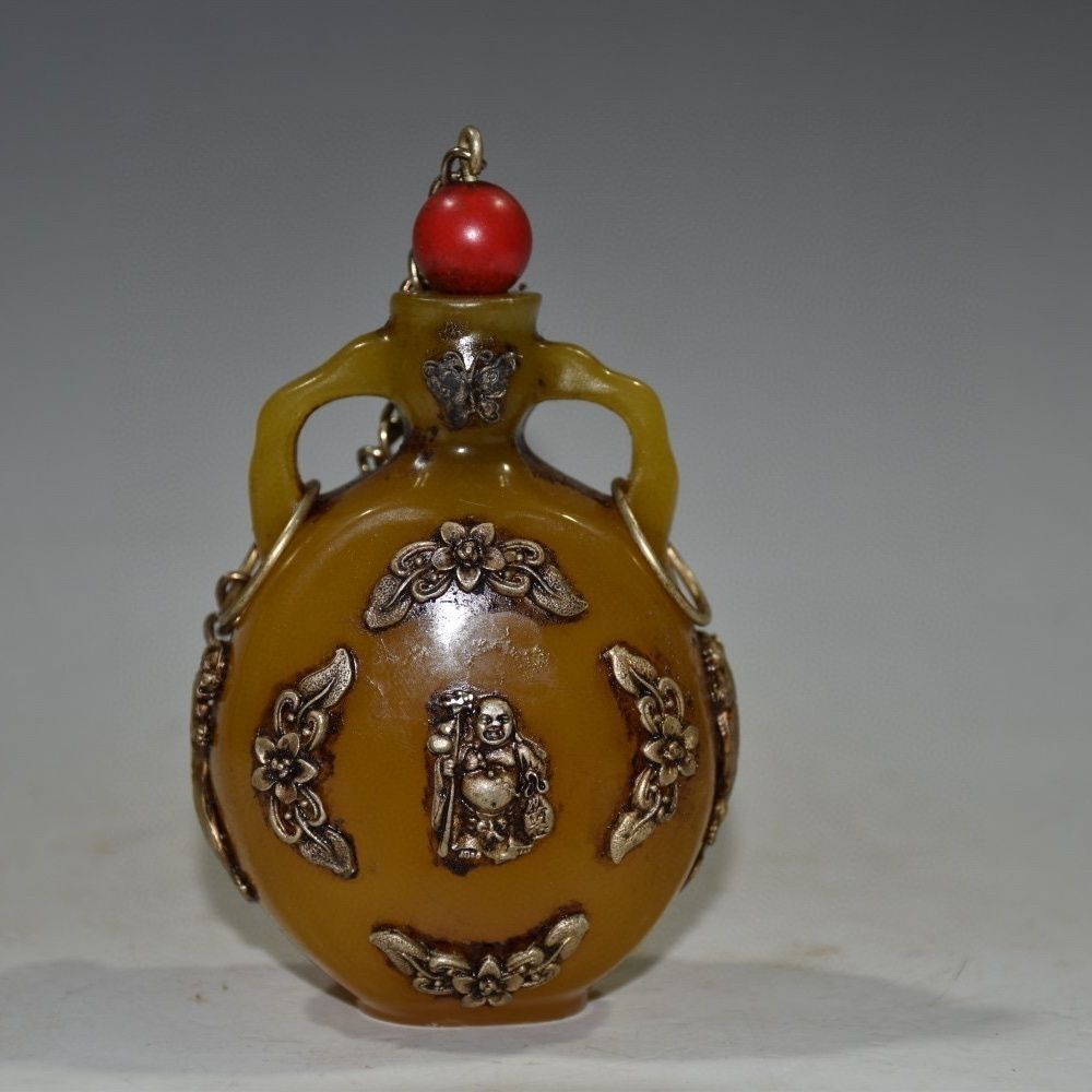 Vintage Collectible Bottles - Ornamen Botol Tembakau Amber Ukiran Koleksi